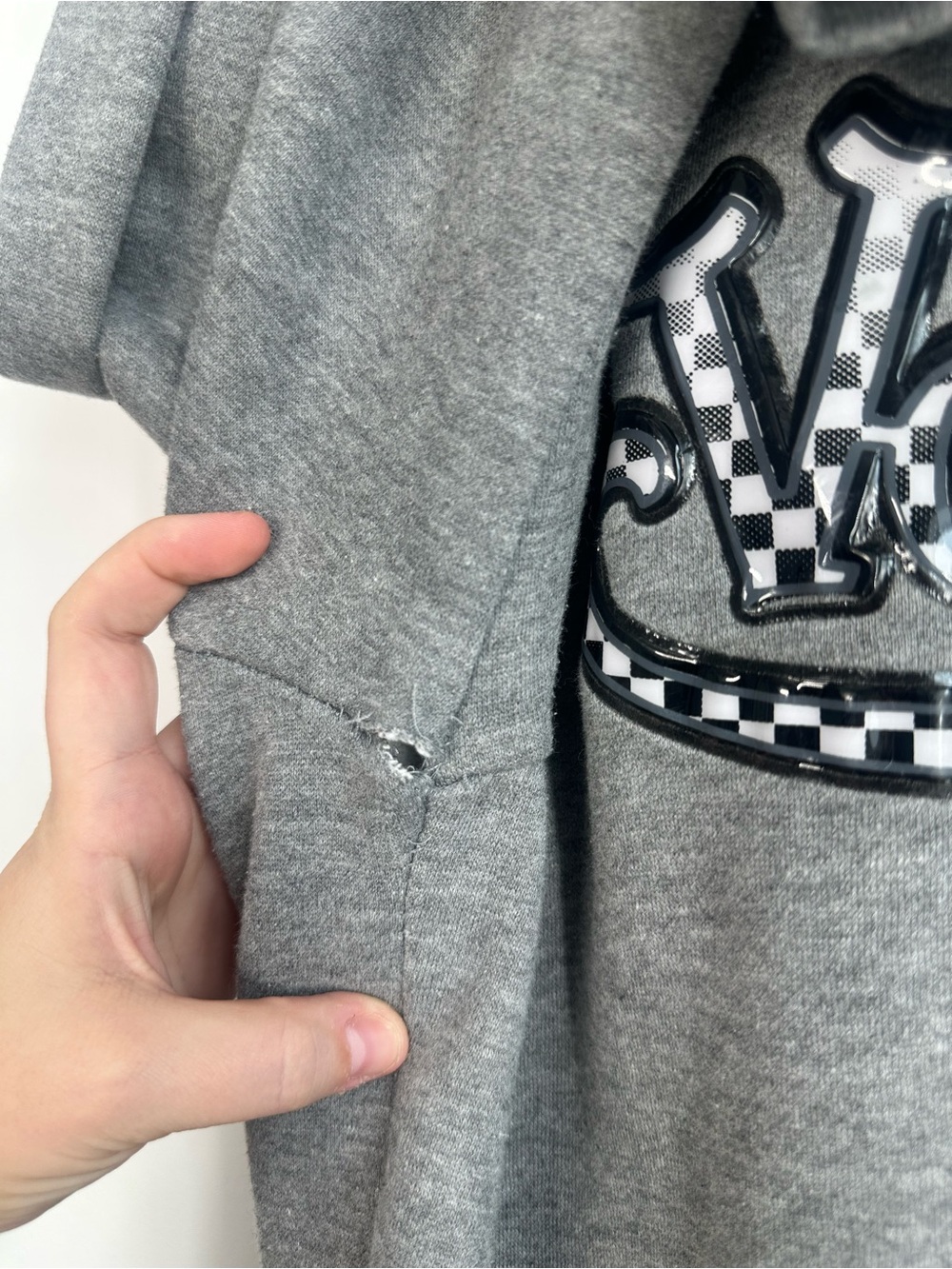 Von Dutch Gray Graphic Hoodie Y2K Checkerboard Logo Fleece Lined, LARGE - Picture 7 of 7